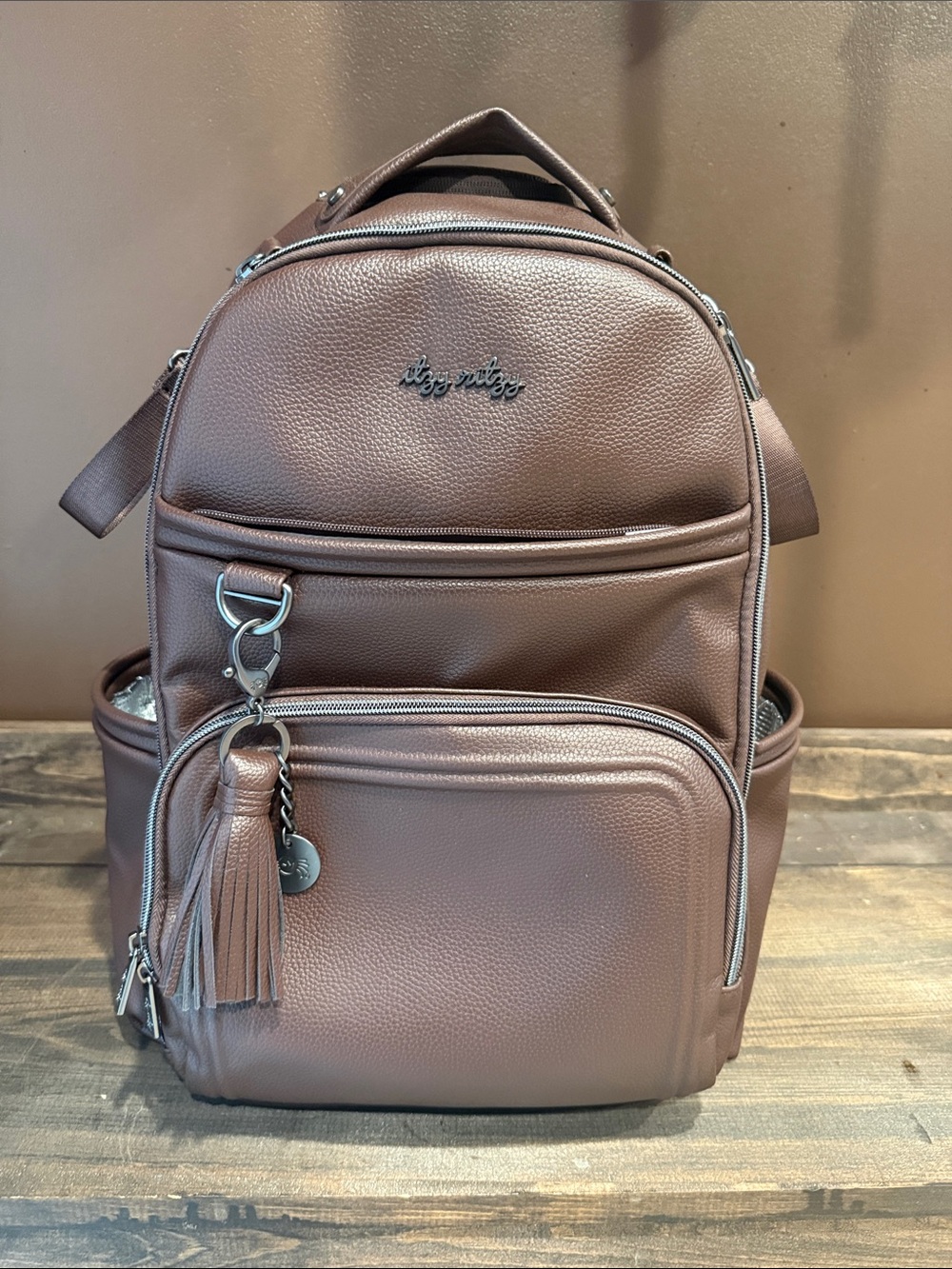 Itzy Ritzy Chocolate Brown Leather-Style Diaper Backpack